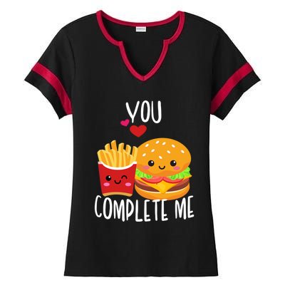 You Complete Me Cute Kawaii Burger And Fries Valentine Couple Gift Ladies Halftime Notch Neck Tee