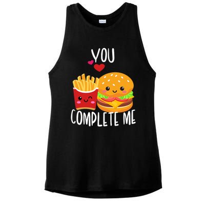 You Complete Me Cute Kawaii Burger And Fries Valentine Couple Gift Ladies PosiCharge Tri-Blend Wicking Tank