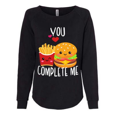 You Complete Me Cute Kawaii Burger And Fries Valentine Couple Gift Womens California Wash Sweatshirt