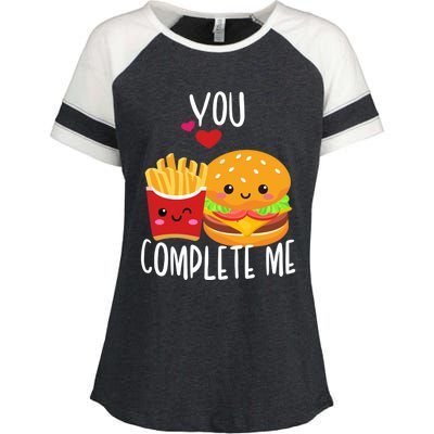 You Complete Me Cute Kawaii Burger And Fries Valentine Couple Gift Enza Ladies Jersey Colorblock Tee