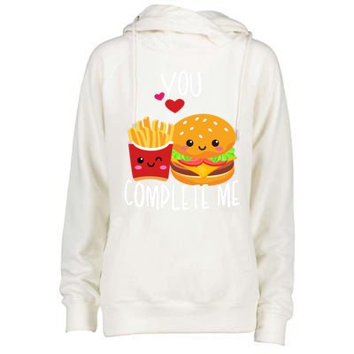 You Complete Me Cute Kawaii Burger And Fries Valentine Couple Gift Womens Funnel Neck Pullover Hood