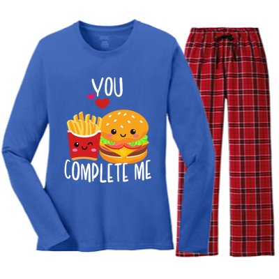 You Complete Me Cute Kawaii Burger And Fries Valentine Couple Gift Women's Long Sleeve Flannel Pajama Set 