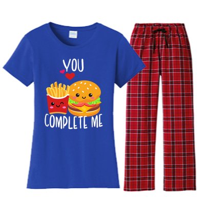 You Complete Me Cute Kawaii Burger And Fries Valentine Couple Gift Women's Flannel Pajama Set