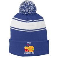 You Complete Me Cute Kawaii Burger And Fries Valentine Couple Gift Stripe Pom Pom Beanie