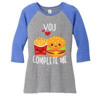 You Complete Me Cute Kawaii Burger And Fries Valentine Couple Gift Women's Tri-Blend 3/4-Sleeve Raglan Shirt