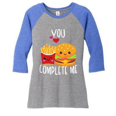 You Complete Me Cute Kawaii Burger And Fries Valentine Couple Gift Women's Tri-Blend 3/4-Sleeve Raglan Shirt