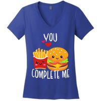 You Complete Me Cute Kawaii Burger And Fries Valentine Couple Gift Women's V-Neck T-Shirt