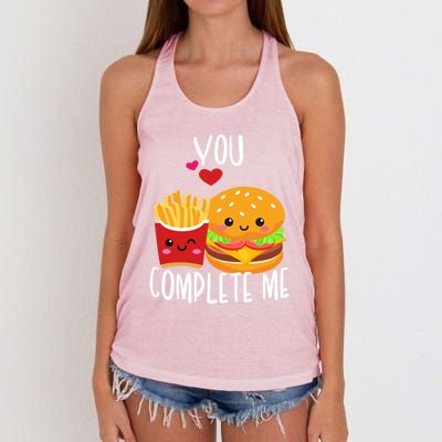 You Complete Me Cute Kawaii Burger And Fries Valentine Couple Gift Women's Knotted Racerback Tank