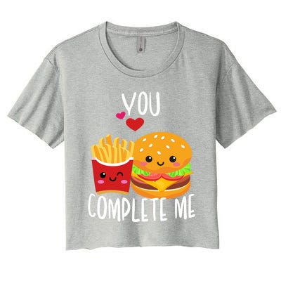 You Complete Me Cute Kawaii Burger And Fries Valentine Couple Gift Women's Crop Top Tee