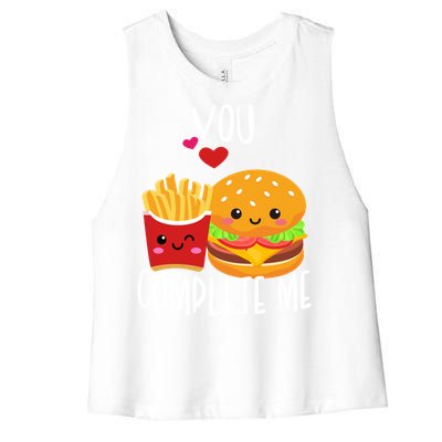 You Complete Me Cute Kawaii Burger And Fries Valentine Couple Gift Women's Racerback Cropped Tank