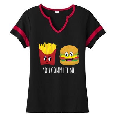 You Complete Me Funny Burger And Fries Valentines Day Cute Gift Ladies Halftime Notch Neck Tee