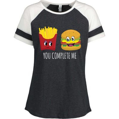 You Complete Me Funny Burger And Fries Valentines Day Cute Gift Enza Ladies Jersey Colorblock Tee