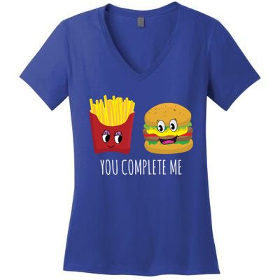 You Complete Me Funny Burger And Fries Valentines Day Cute Gift Women's V-Neck T-Shirt