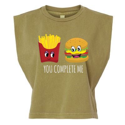 You Complete Me Funny Burger And Fries Valentines Day Cute Gift Garment-Dyed Women's Muscle Tee