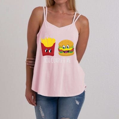 You Complete Me Funny Burger And Fries Valentines Day Cute Gift Women's Strappy Tank