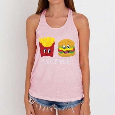 You Complete Me Funny Burger And Fries Valentines Day Cute Gift Women's Knotted Racerback Tank