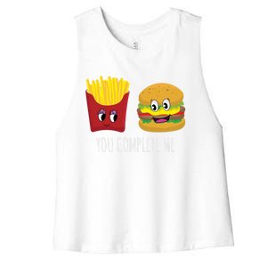 You Complete Me Funny Burger And Fries Valentines Day Cute Gift Women's Racerback Cropped Tank