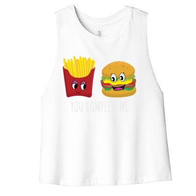 You Complete Me Funny Burger And Fries Valentines Day Cute Gift Women's Racerback Cropped Tank