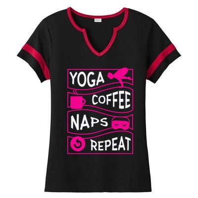 Yoga Coffee Naps Repeat Gift Ladies Halftime Notch Neck Tee