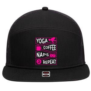 Yoga Coffee Naps Repeat Gift 7 Panel Mesh Trucker Snapback Hat