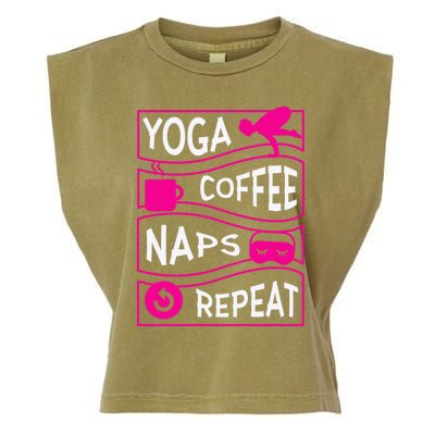 Yoga Coffee Naps Repeat Gift Garment-Dyed Women's Muscle Tee