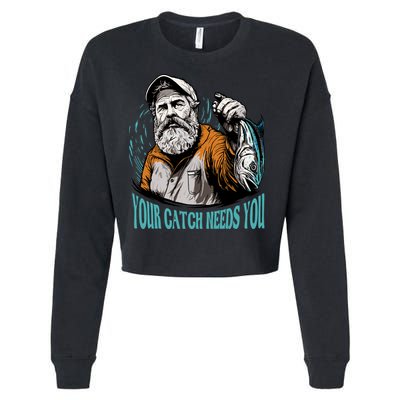 Your Catch Needs You Fishing Cropped Pullover Crew