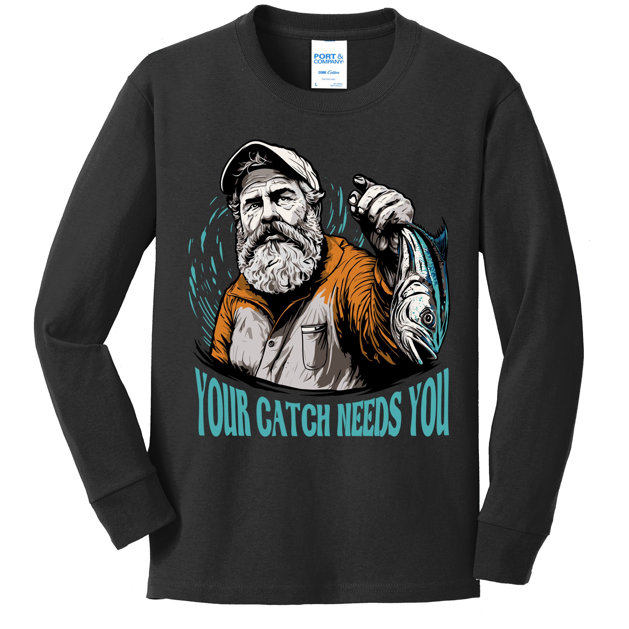 Your Catch Needs You Fishing Kids Long Sleeve Shirt