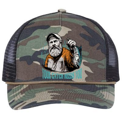 Your Catch Needs You Fishing Retro Rope Trucker Hat Cap