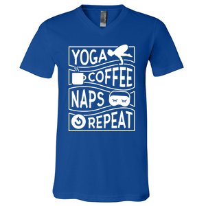 Yoga Coffee Naps Repeat Cute Gift V-Neck T-Shirt