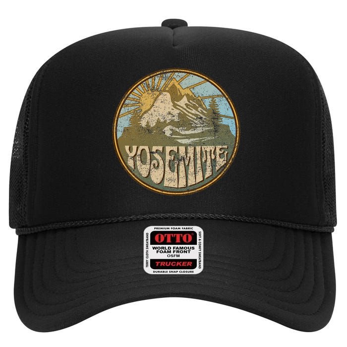 Yosemite California Nature Mountains Hiking Outdoors Retro High Crown Mesh Back Trucker Hat