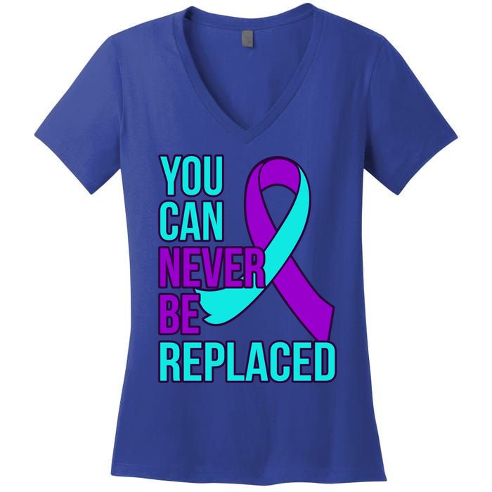 You Can Never Be Replaced Suicide Awareness Support Graphic Gift Women's V-Neck T-Shirt