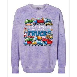 You Can Never Have Too Many Trucks Construction Trucks Colorblast Crewneck Sweatshirt