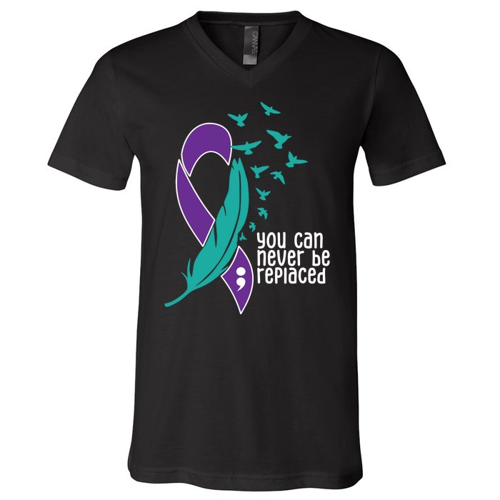 You Can Never Be Replaced Suicide Awareness V-Neck T-Shirt