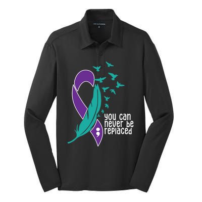 You Can Never Be Replaced Suicide Awareness Silk Touch Performance Long Sleeve Polo