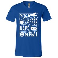 Yoga Coffee Naps Repeat I Like Coffee Who Loves Coffee Gift V-Neck T-Shirt