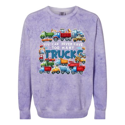 You Can Never Have Too Many Trucks Construction Trucks Boy Colorblast Crewneck Sweatshirt