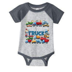 You Can Never Have Too Many Trucks Construction Trucks Boy Infant Baby Jersey Bodysuit