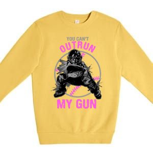 You CanT Outrun My Gun Softball Catcher Gift Premium Crewneck Sweatshirt