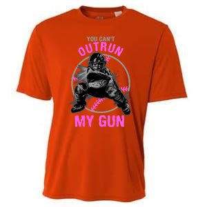 You CanT Outrun My Gun Softball Catcher Gift Cooling Performance Crew T-Shirt