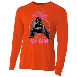 You CanT Outrun My Gun Softball Catcher Gift Cooling Performance Long Sleeve Crew