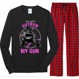 You CanT Outrun My Gun Softball Catcher Gift Long Sleeve Pajama Set