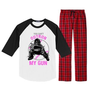 You CanT Outrun My Gun Softball Catcher Gift Raglan Sleeve Pajama Set