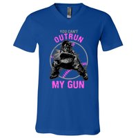 You CanT Outrun My Gun Softball Catcher Gift V-Neck T-Shirt