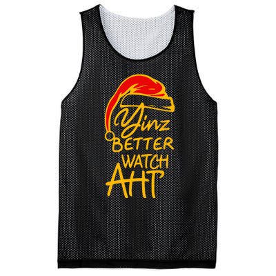 Yinzer Christmas Pittsburgh Santa Yinz Better Watch Aht Mesh Reversible Basketball Jersey Tank