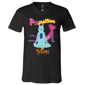 Yoga Cats Pawsitive Vibes V-Neck T-Shirt