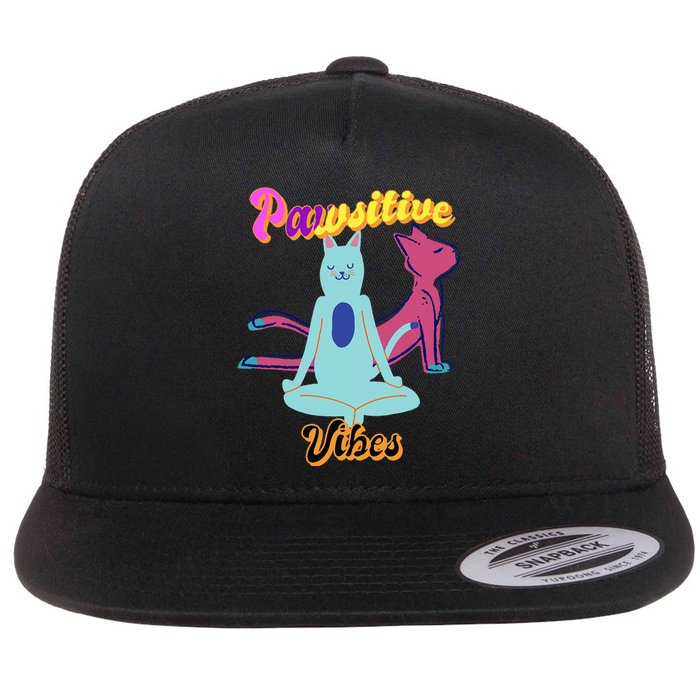 Yoga Cats Pawsitive Vibes Flat Bill Trucker Hat