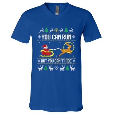 You Can Run But You Can Hide Deer Hunting Santa Claus Meaningful Gift V-Neck T-Shirt