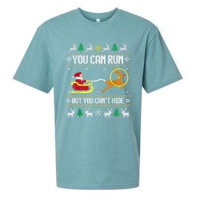 You Can Run But You Can Hide Deer Hunting Santa Claus Meaningful Gift Sueded Cloud Jersey T-Shirt