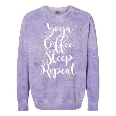 Yoga Coffee Sleep Repeat Funny Yoga Lover Gift Colorblast Crewneck Sweatshirt