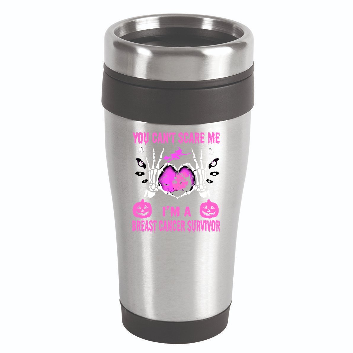 You Cant Scare Me Im A Breast Cancer Survivor Halloween 16oz Travel Tumbler